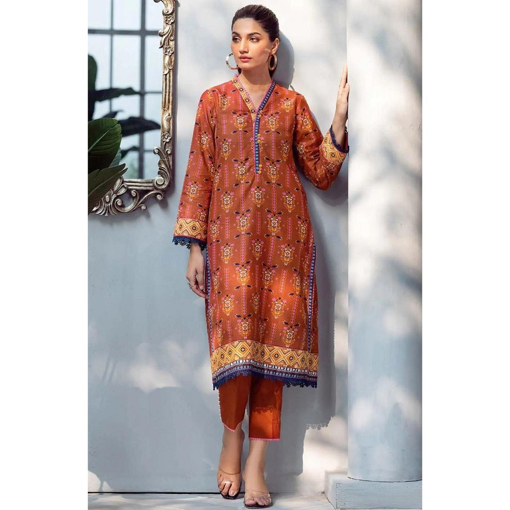 Gul Ahmed 2 Pcs Unstitched Lawn Suit Brown