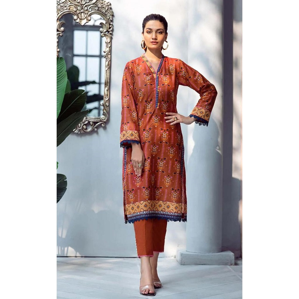 Gul Ahmed 2 Pcs Unstitched Lawn Suit Brown