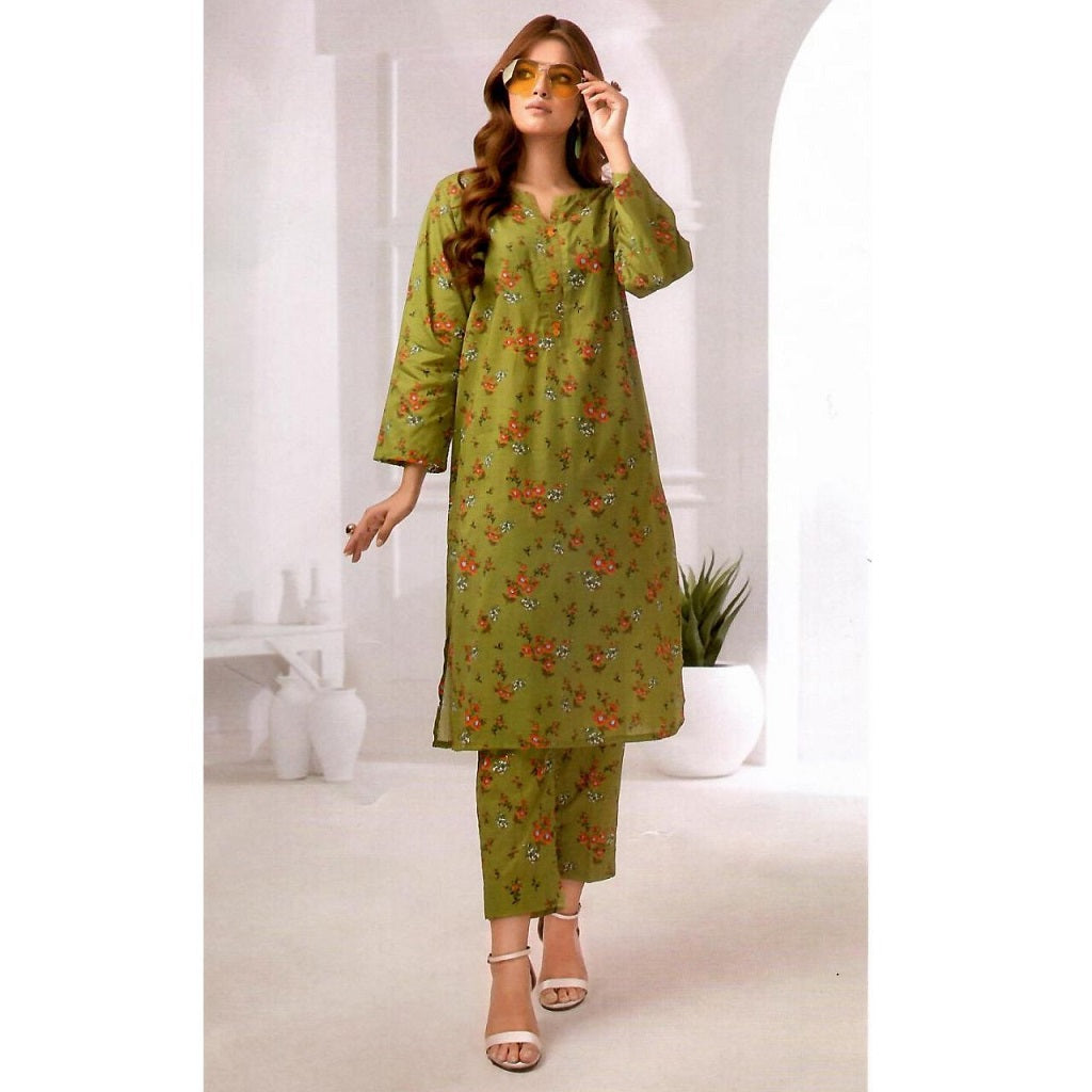 Gul Ahmed 2 Pcs Unstitched Printed Lawn Suit Lime Green