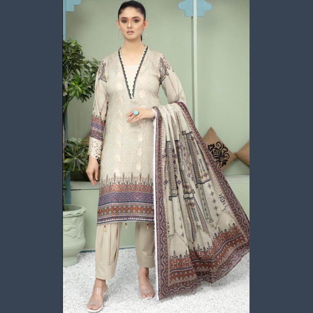 Gul Ahmed 3 Pcs Unstitched Embroidered Lawn Suit Abalone