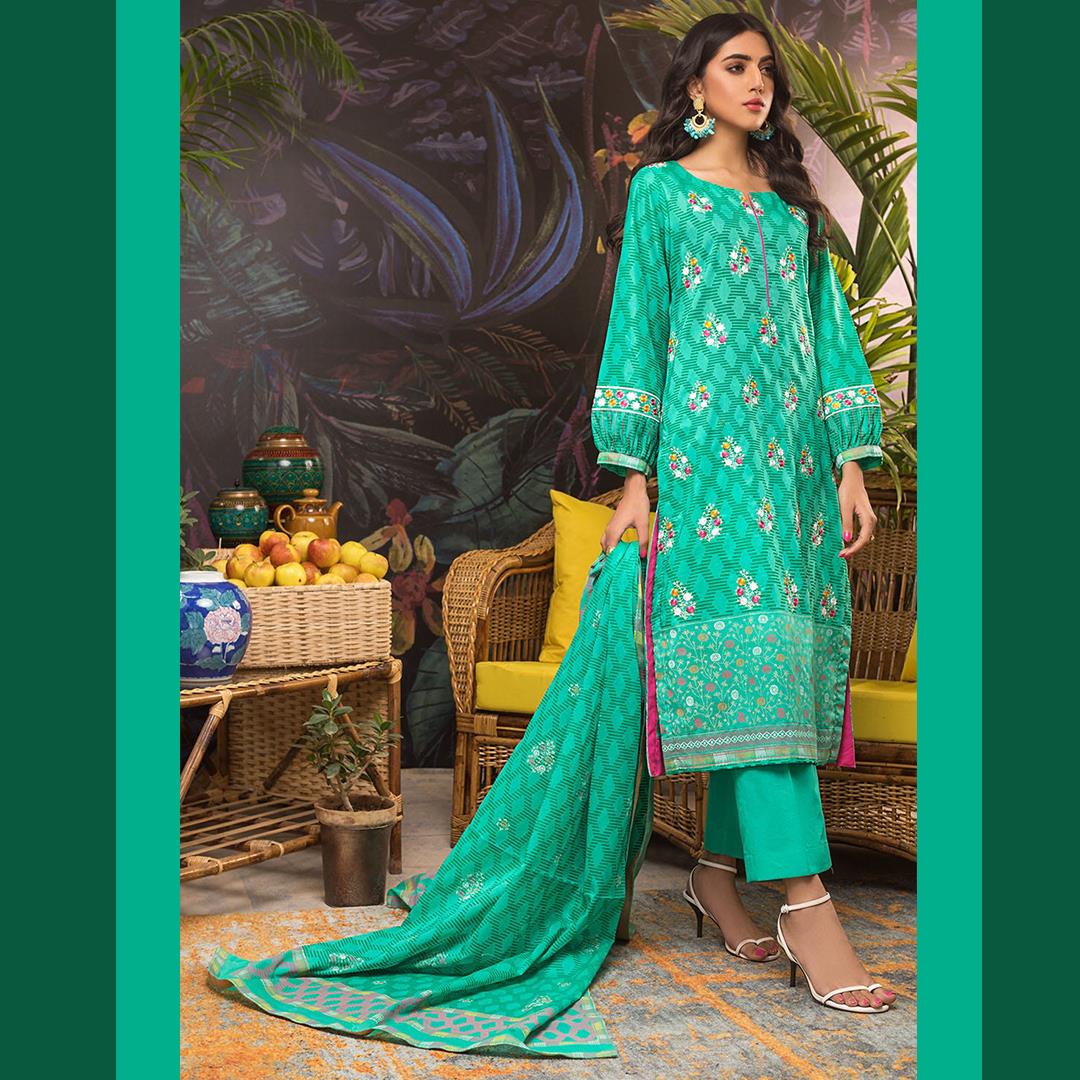 Gul Ahmed 3 Pcs Unstitched Embroidered Lawn Suit Green