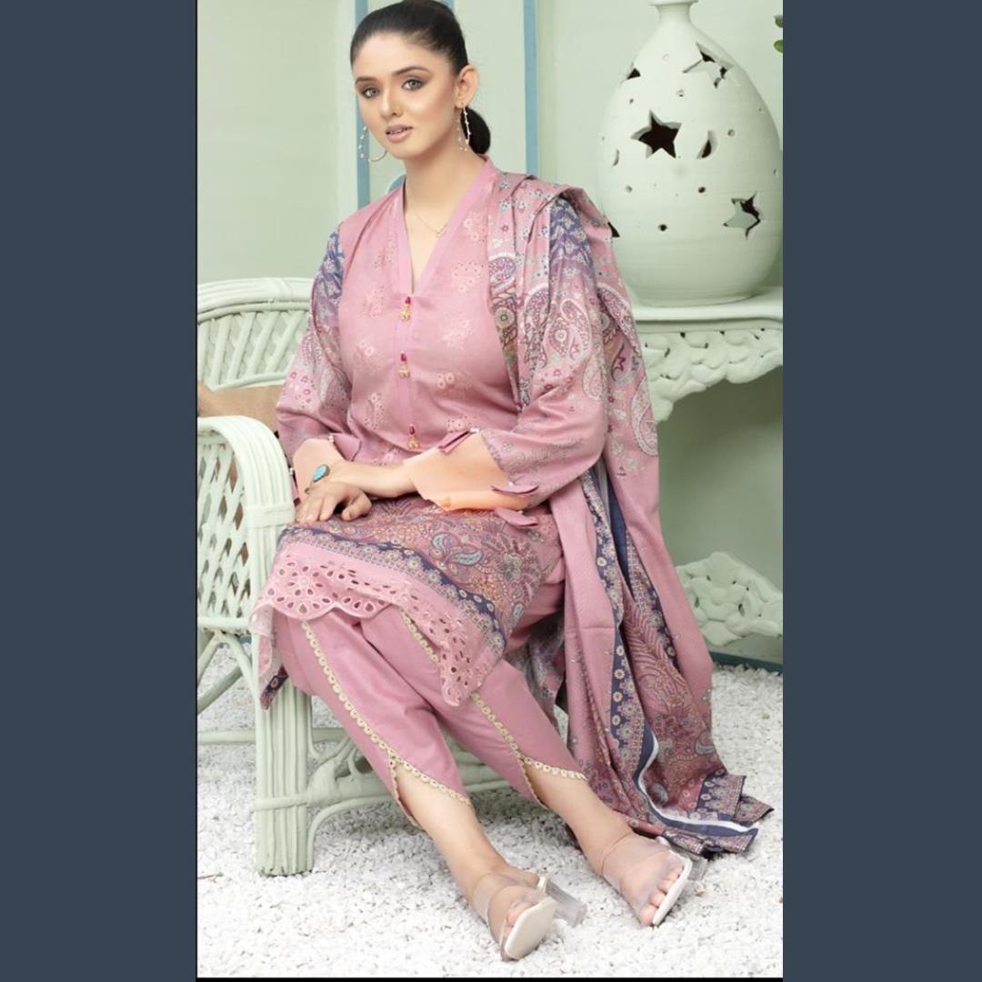 Gul Ahmed 3 Pcs Unstitched Embroidered Lawn Suit Opera Mauve