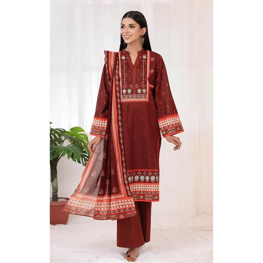 Gul Ahmed 3 Pcs Unstitched Lawn Suit Maroon