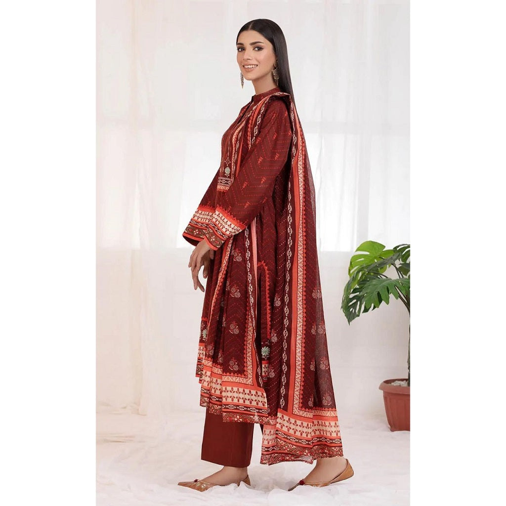 Gul Ahmed 3 Pcs Unstitched Lawn Suit Maroon