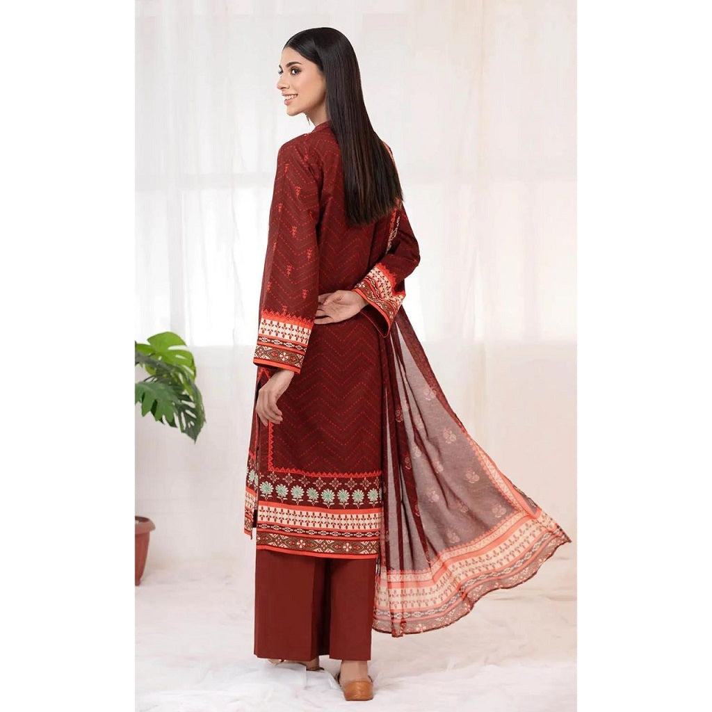 Gul Ahmed 3 Pcs Unstitched Lawn Suit Maroon