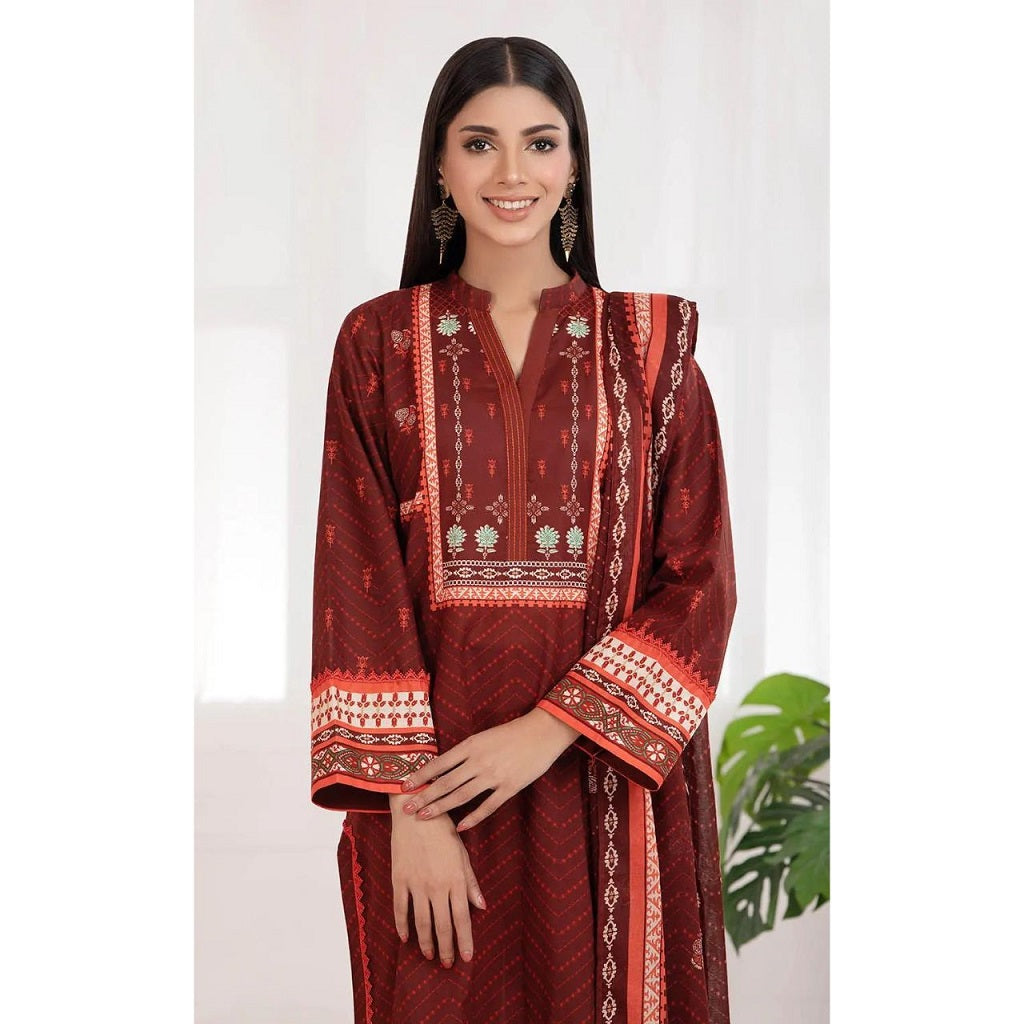 Gul Ahmed 3 Pcs Unstitched Lawn Suit Maroon