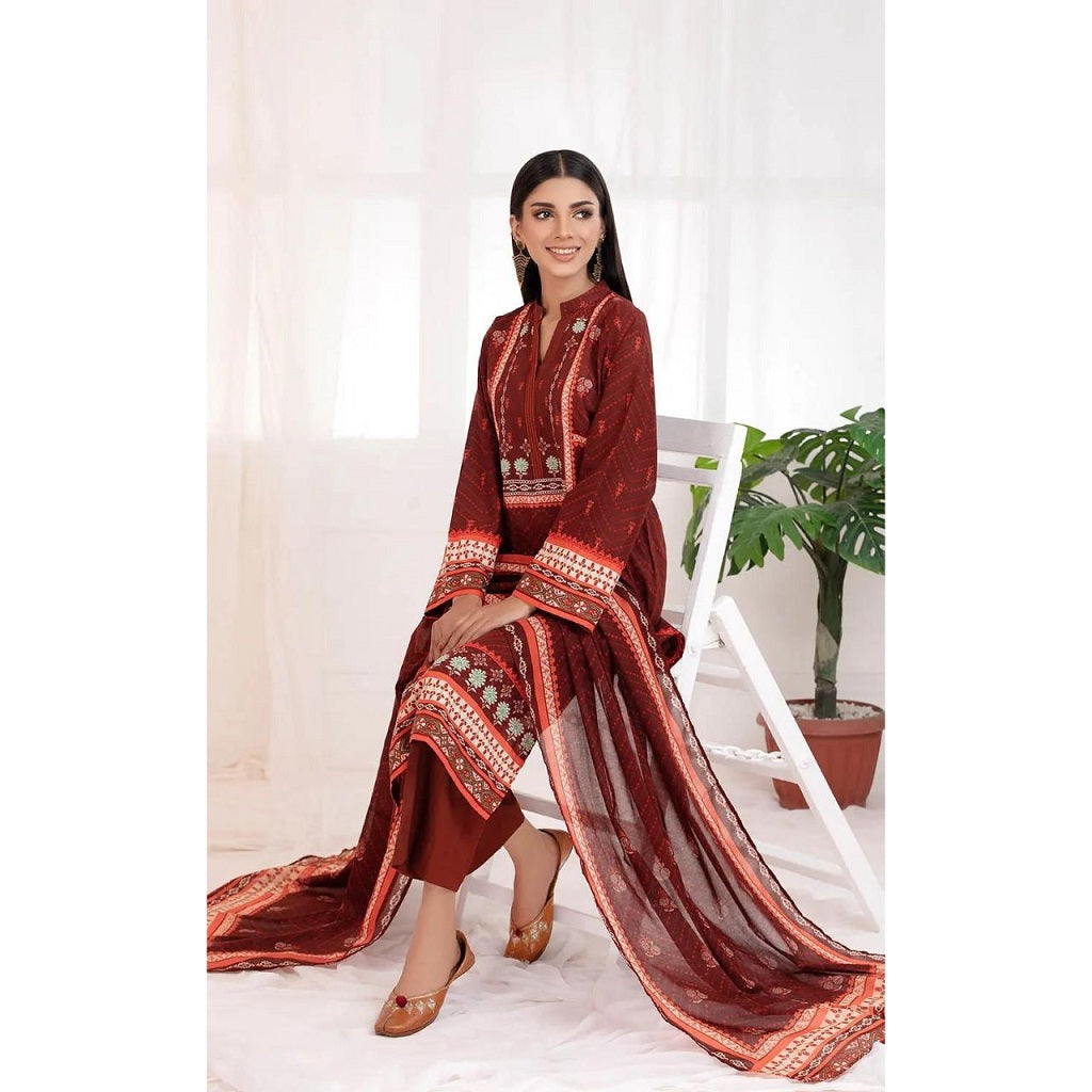 Gul Ahmed 3 Pcs Unstitched Lawn Suit Maroon