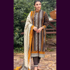 Gul Ahmed 3 Pcs Unstitched Printed Khaddar Suit Ash Grey