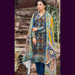 Gul Ahmed 3 Pcs Unstitched Printed Khaddar Suit Floral Blue