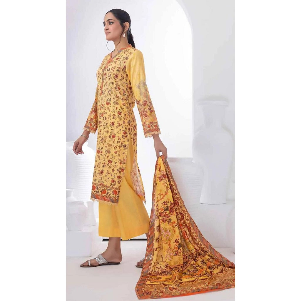 Gul Ahmed 3 Pcs Unstitched Printed Lawn Suit Corn Yellow