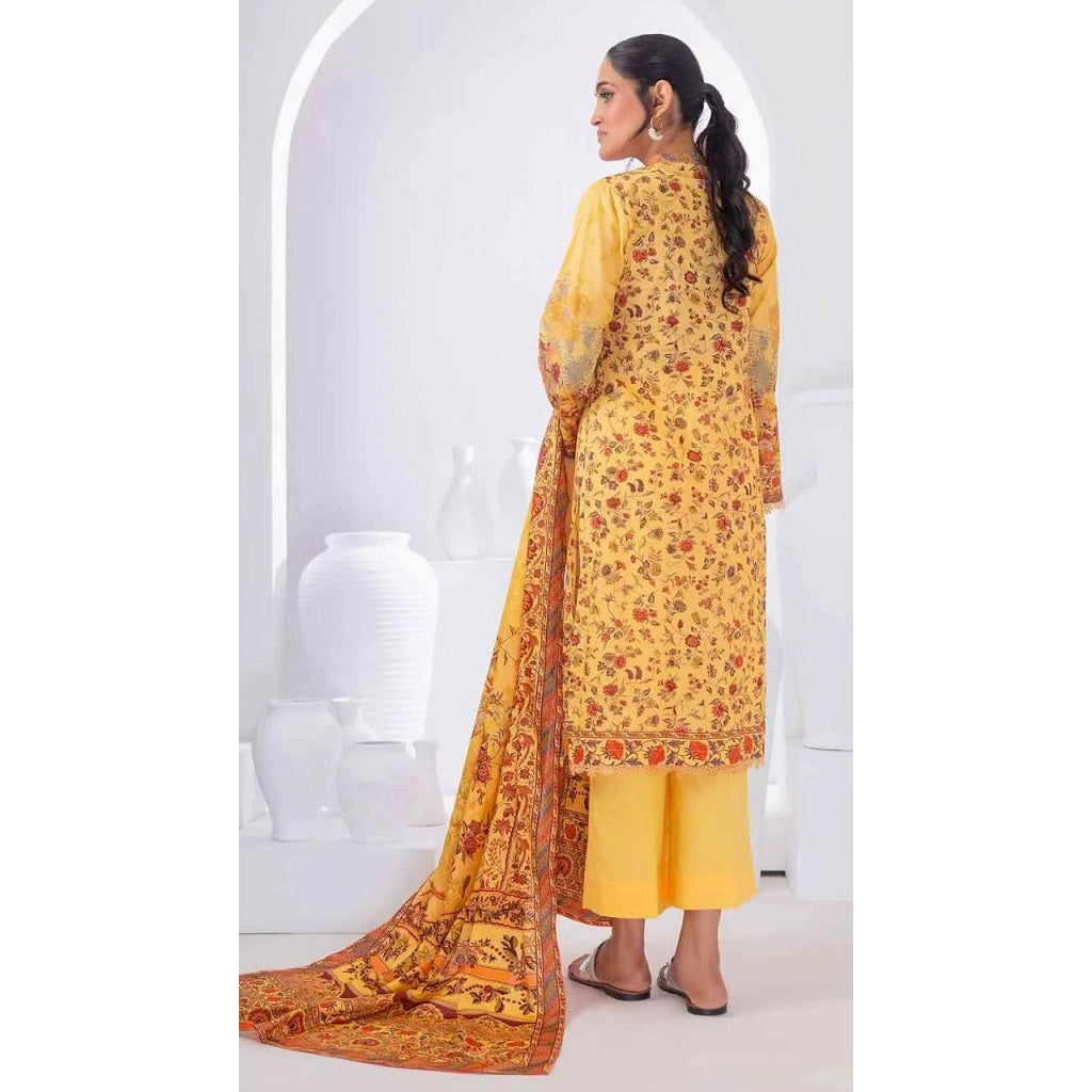 Gul Ahmed 3 Pcs Unstitched Printed Lawn Suit Corn Yellow