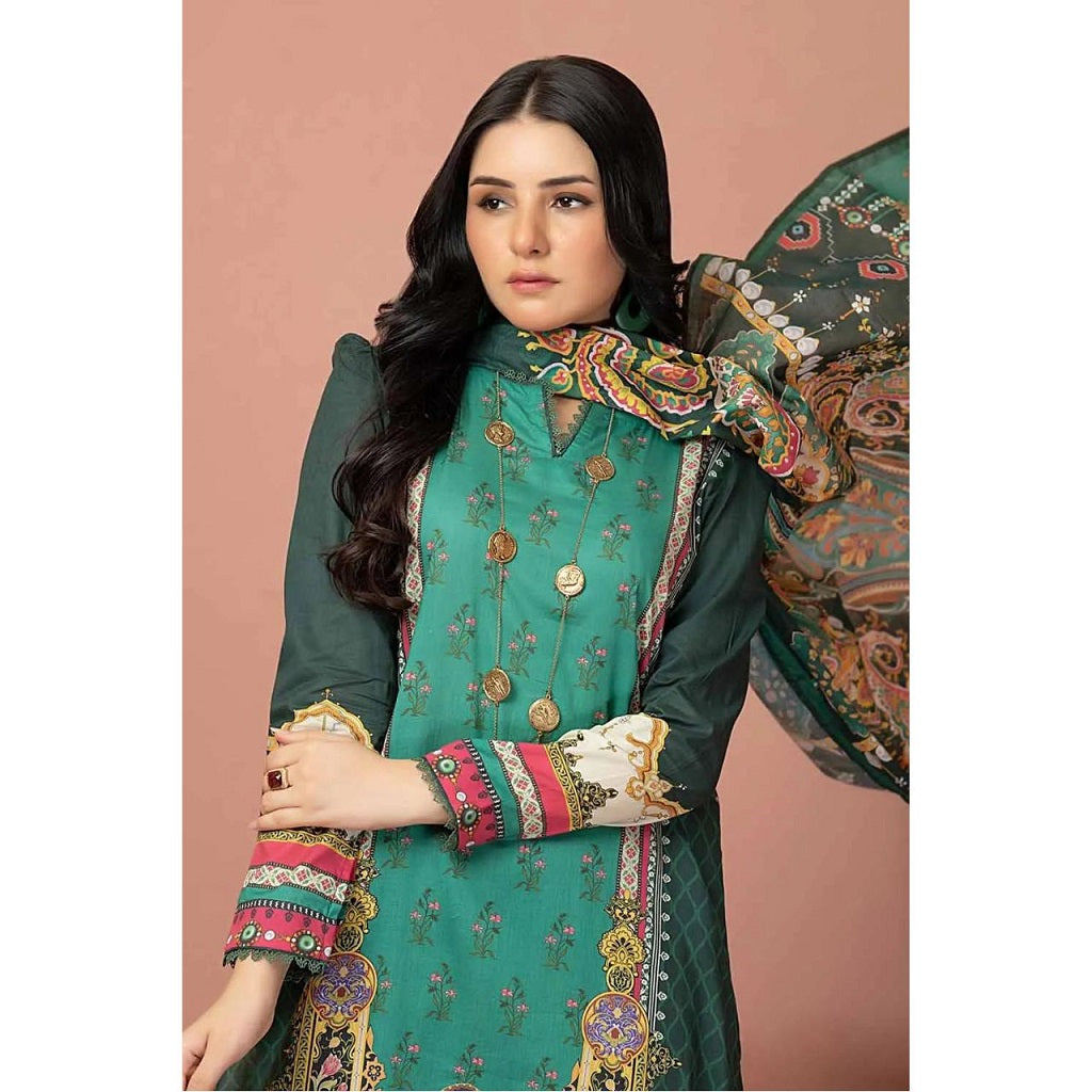 Gul Ahmed 3 Pcs Unstitched Printed Lawn Suit Green