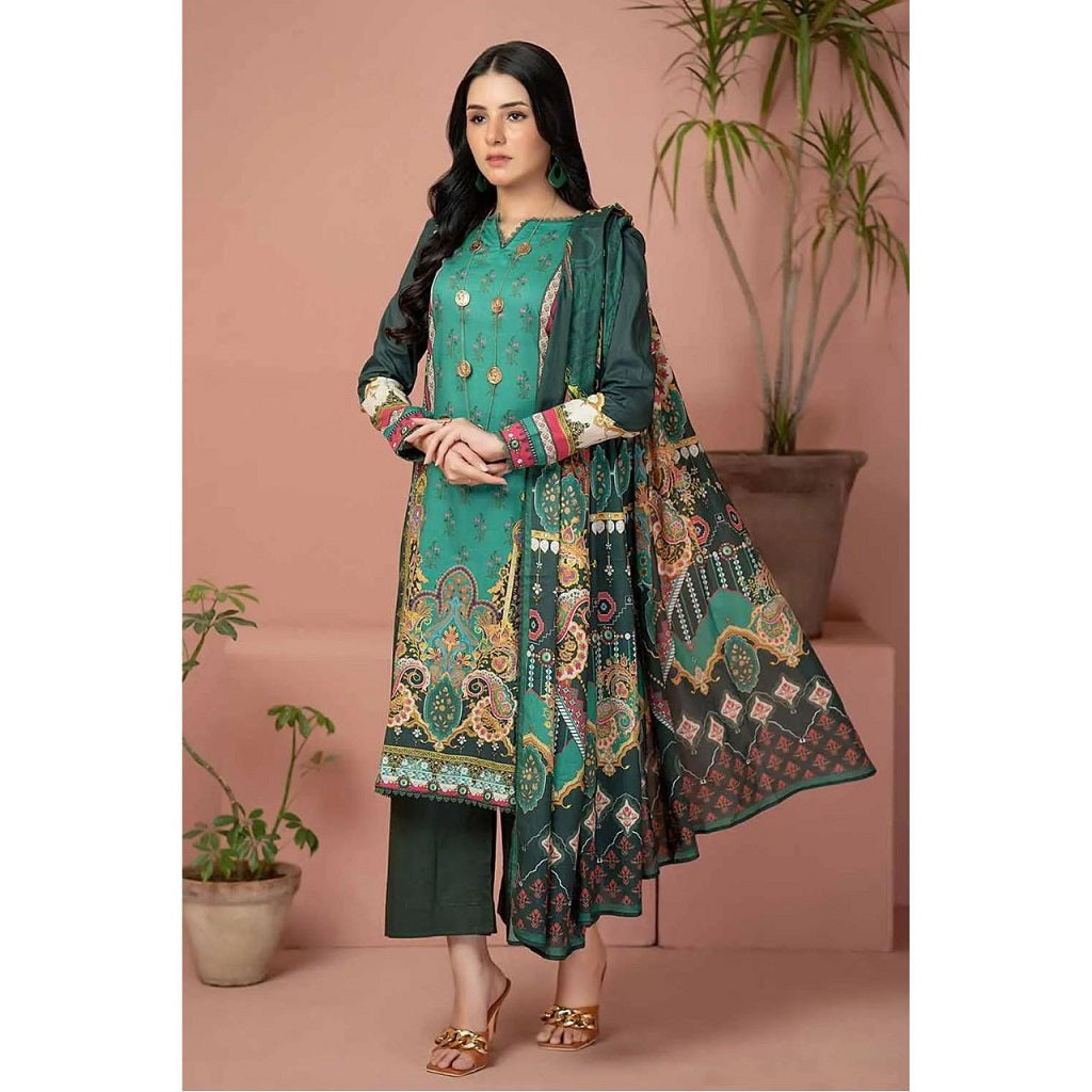 Gul Ahmed 3 Pcs Unstitched Printed Lawn Suit Green