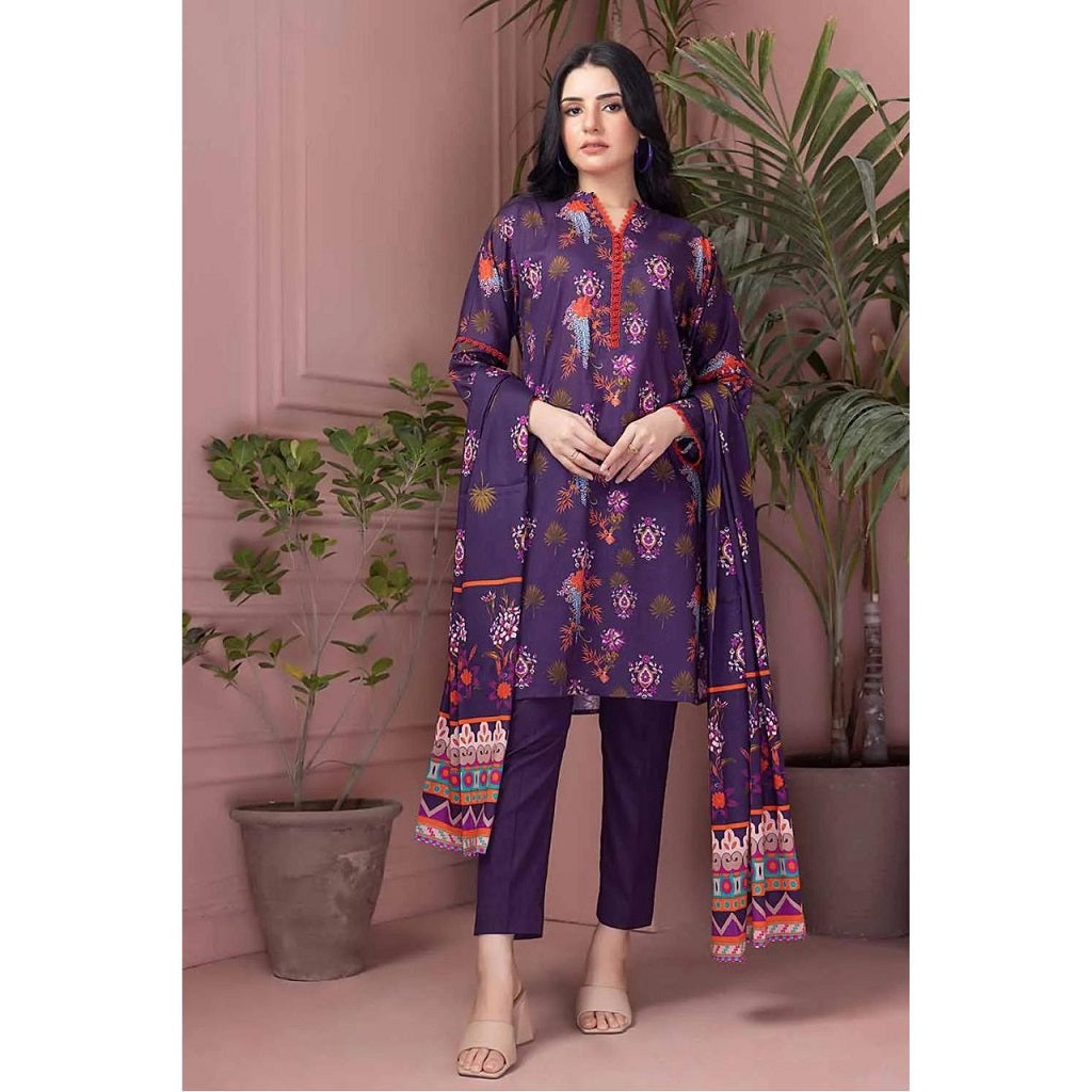 Gul Ahmed 3 Pcs Unstitched Printed Lawn Suit Purple