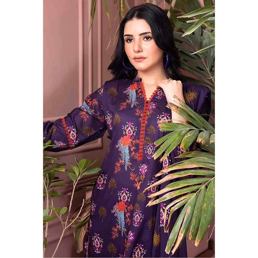 Gul Ahmed 3 Pcs Unstitched Printed Lawn Suit Purple