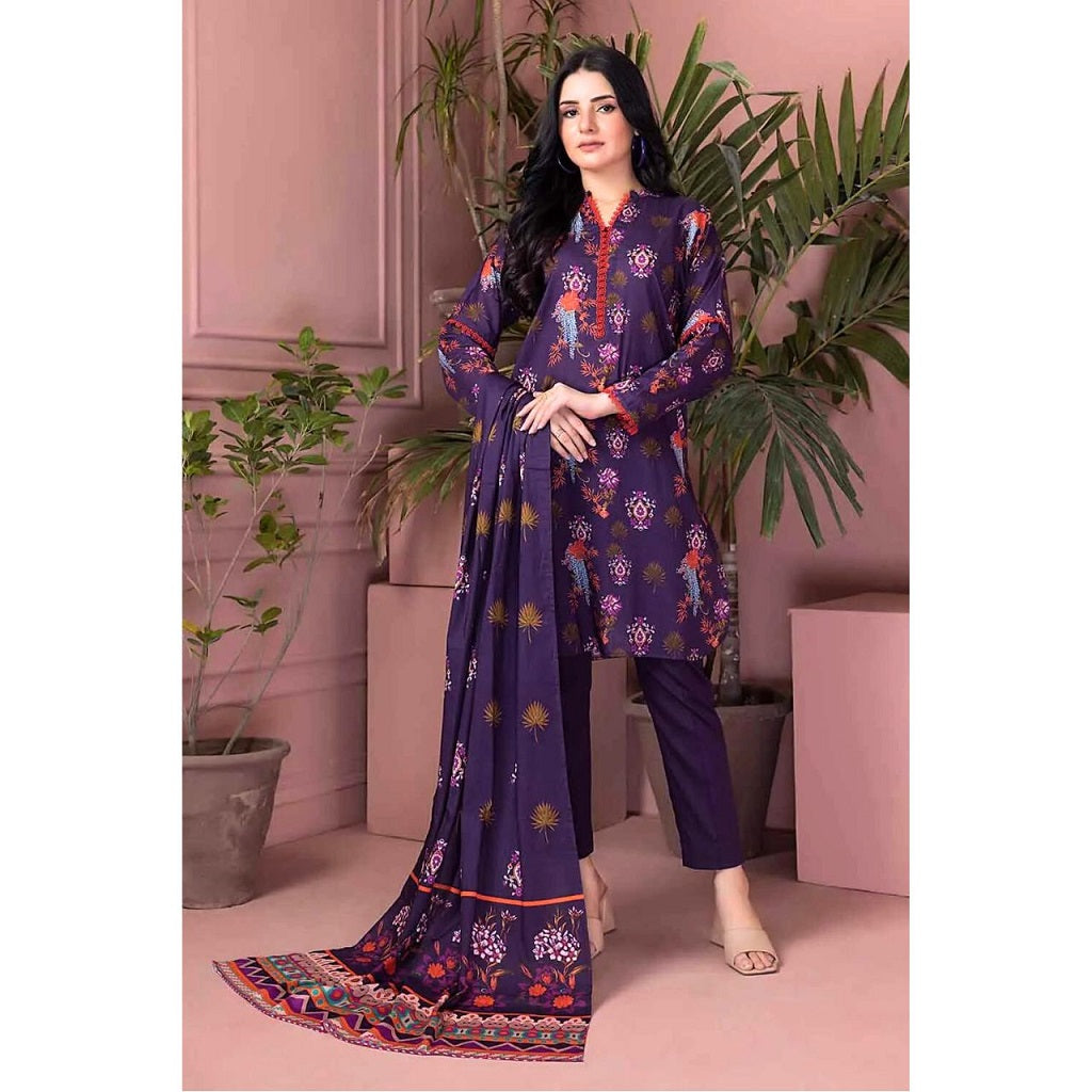 Gul Ahmed 3 Pcs Unstitched Printed Lawn Suit Purple