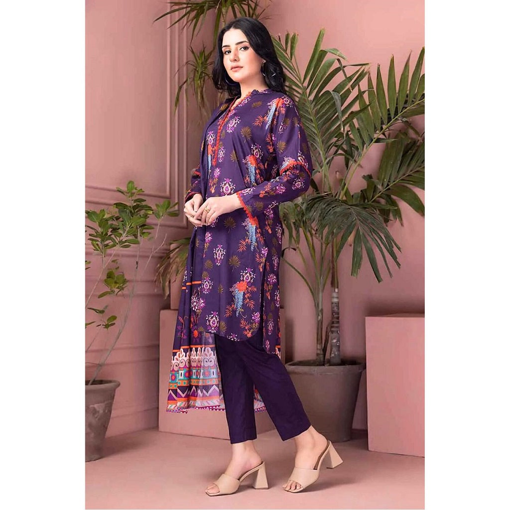 Gul Ahmed 3 Pcs Unstitched Printed Lawn Suit Purple