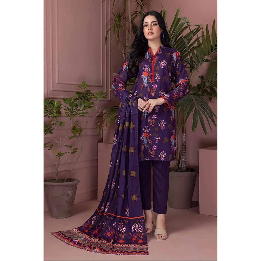 Gul Ahmed 3 Pcs Unstitched Printed Lawn Suit Purple