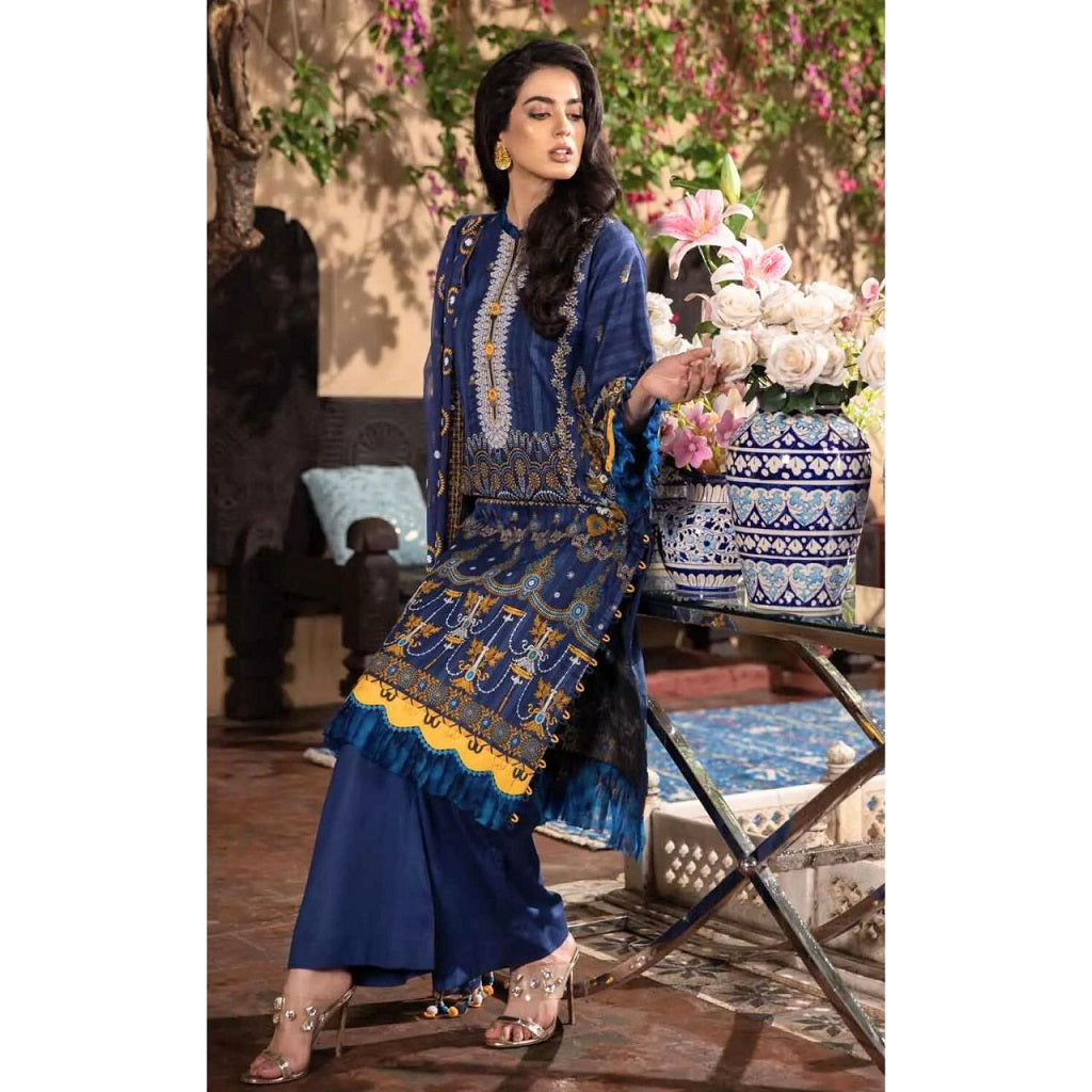 Gul Ahmed 3 Pcs Unstitched Printed Wool Suit Navy