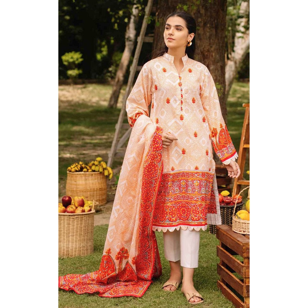 Gul Ahmed 3 Pcs Unstitched Printed Wool Suit Orange