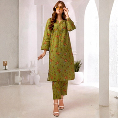 Gul Ahmed 2 Pcs Unstitched Printed Lawn Suit Lime Green