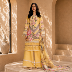 Gul Ahmed 3 Pcs Unstitched Printed Cotail Suit Yellow