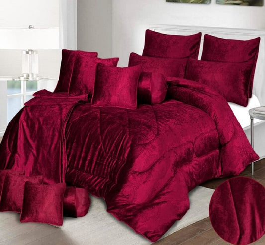 Holton 14 Pcs Palachi Velvet Maroon Bedding Set with Filled Comforter 1024