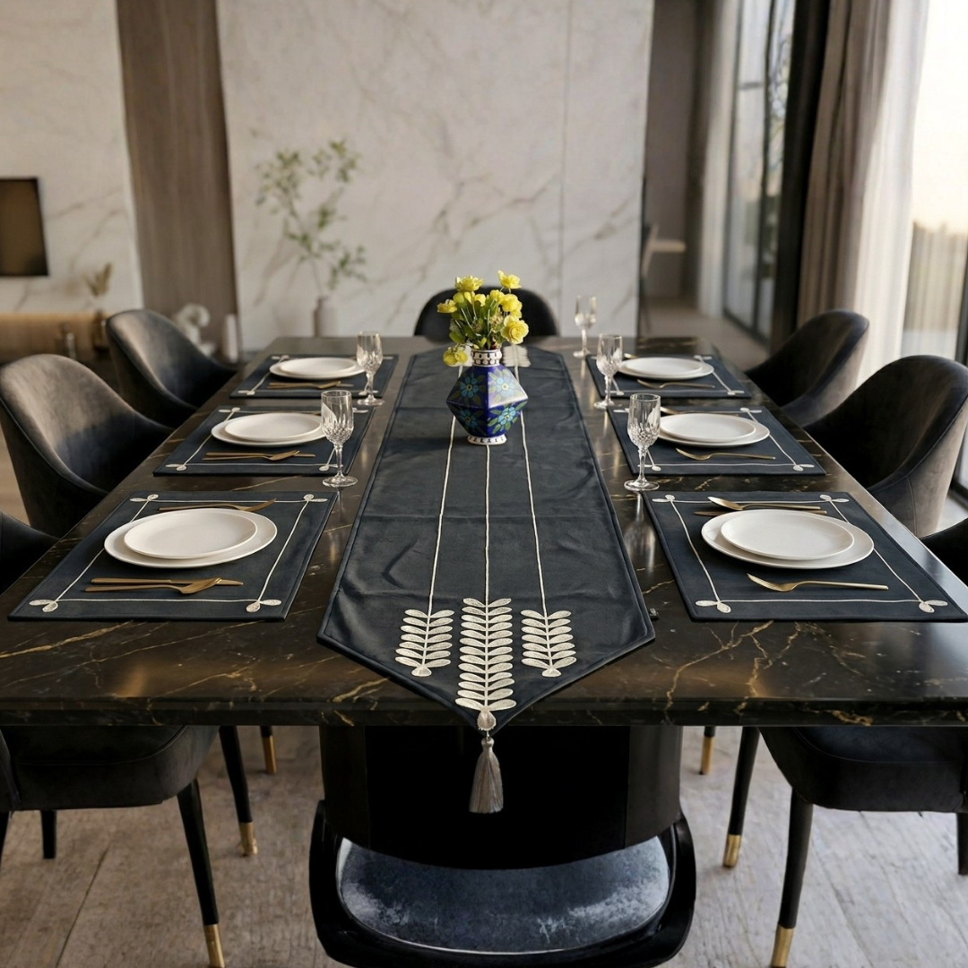 Ice Patels 7 Pcs Embroidered Table Runner Set ( 6 Seater )