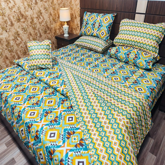 Idyllic 7 Pcs Yellow Bed Sheet Set With Filled Comforter 1024