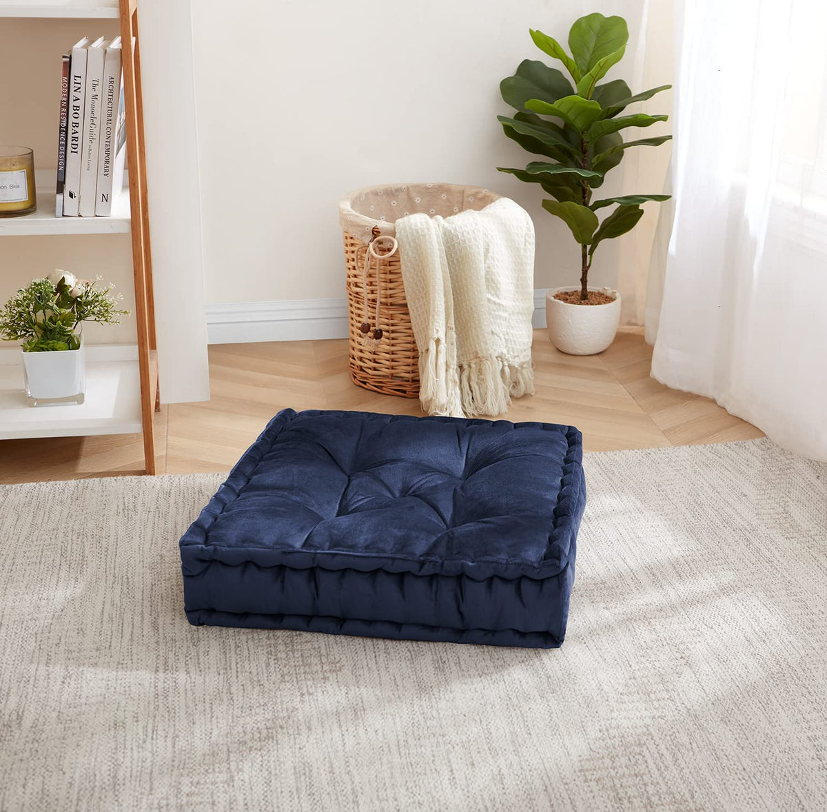 Jameson Tufted Meditation Floor Cushions Navy Blue