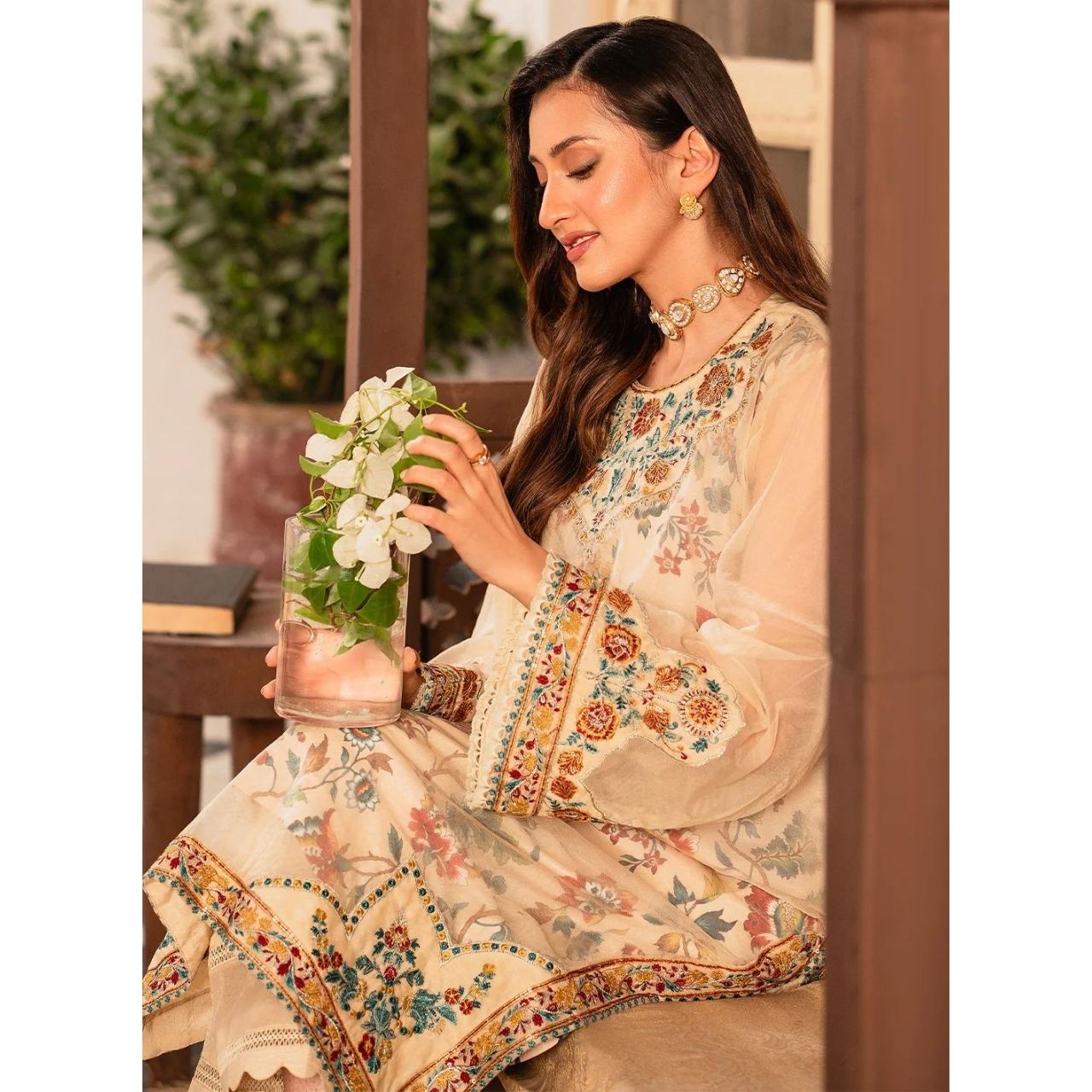 Jasmine 3 Pcs Embroidered Stitched Suit Brown