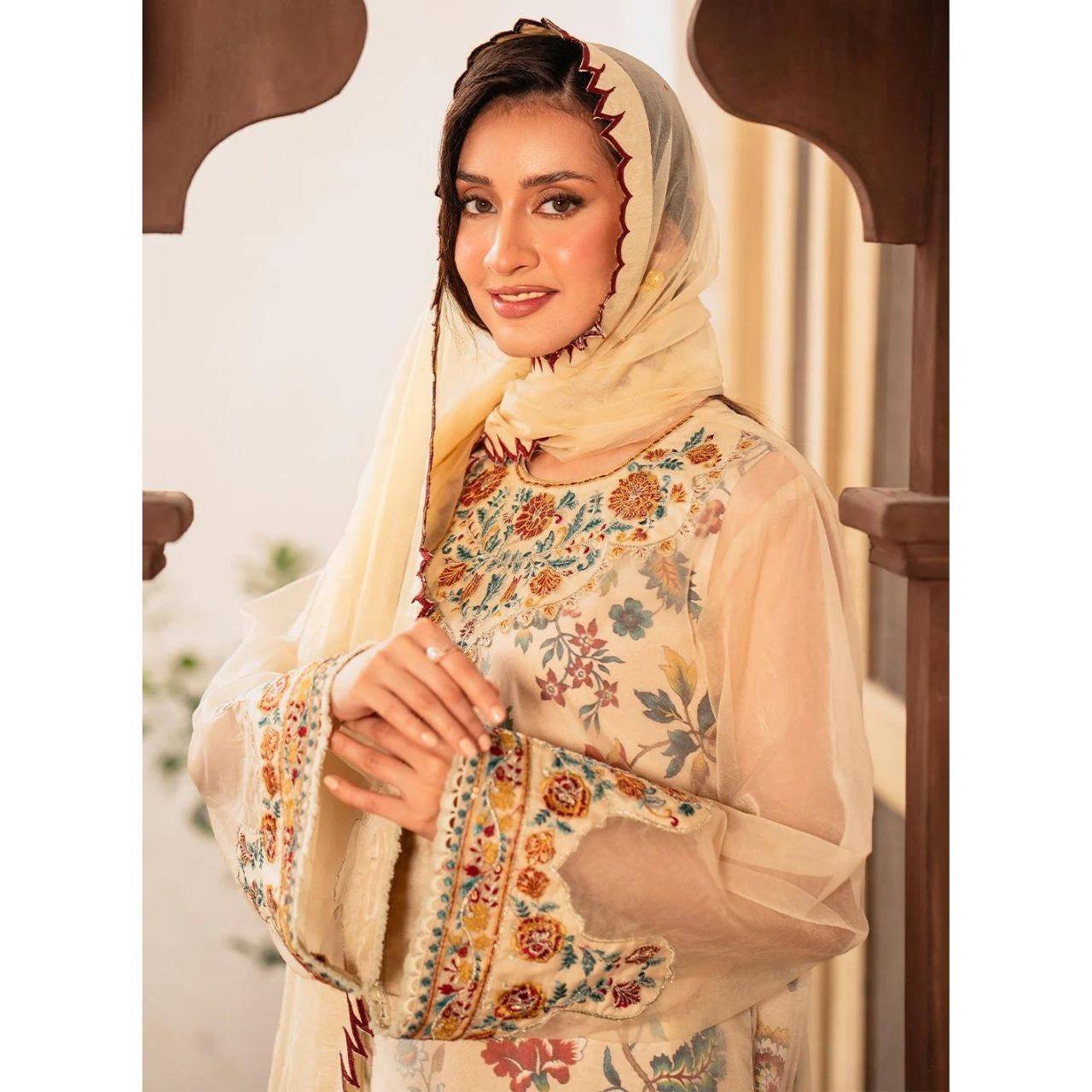 Jasmine 3 Pcs Embroidered Stitched Suit Brown