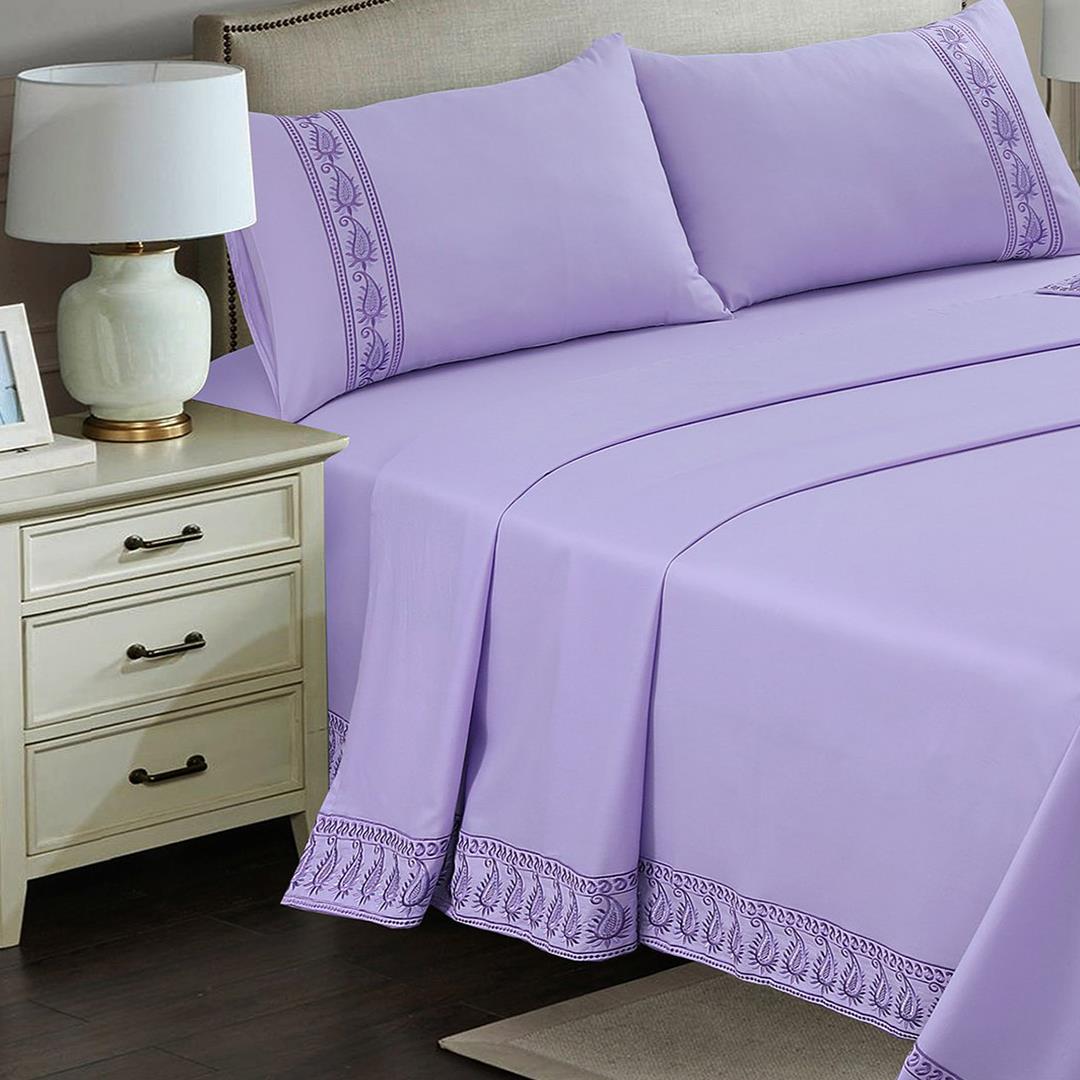 Juliana Embroidered 3 Pcs Bed Sheet Set Purple