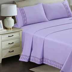 Juliana Embroidered 3 Pcs Bed Sheet Set Purple