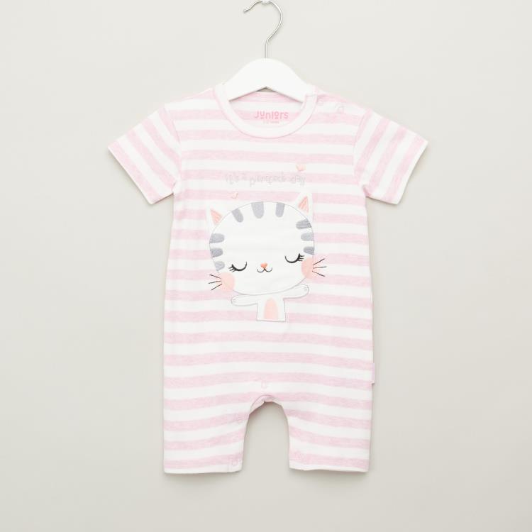 Juniors Embroidered Applique Detail Romper with Short Sleeves ( New Born )