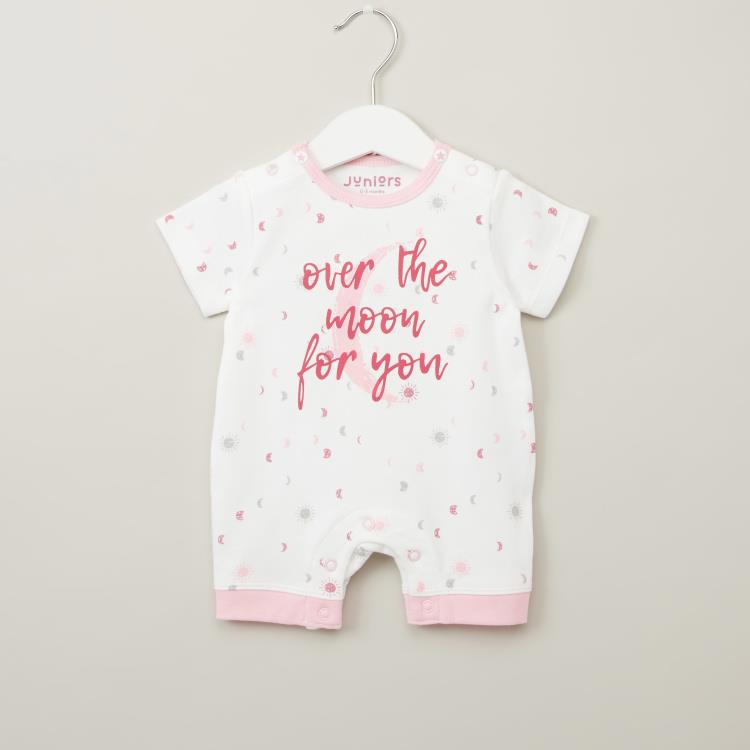 Juniors Slogan Print Romper with Short Sleeves