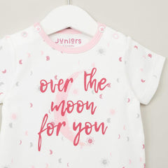 Juniors Slogan Print Romper with Short Sleeves