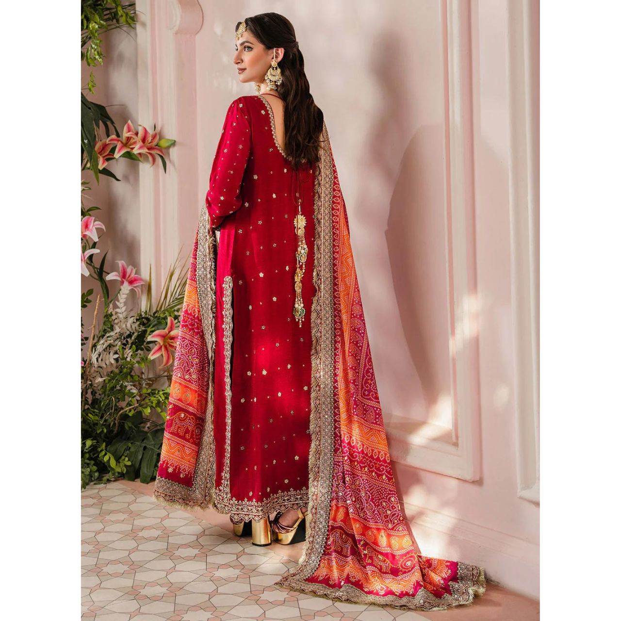 Kaira 3 Pcs Embroidered Luxury Suit Maroon