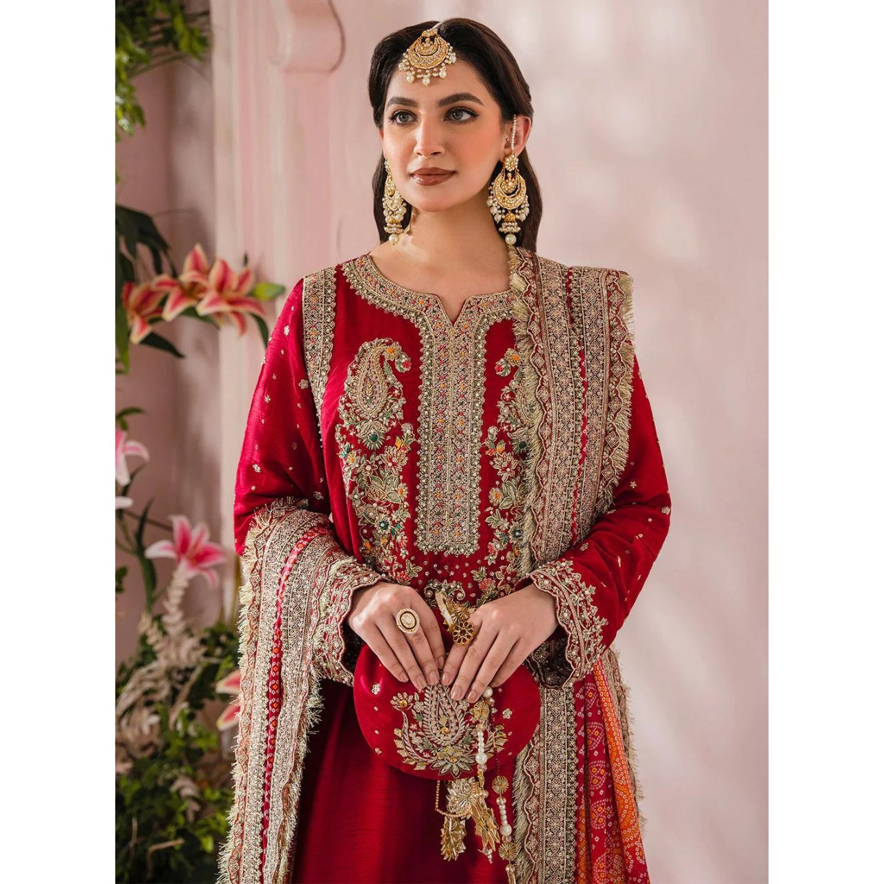 Kaira 3 Pcs Embroidered Luxury Suit Maroon