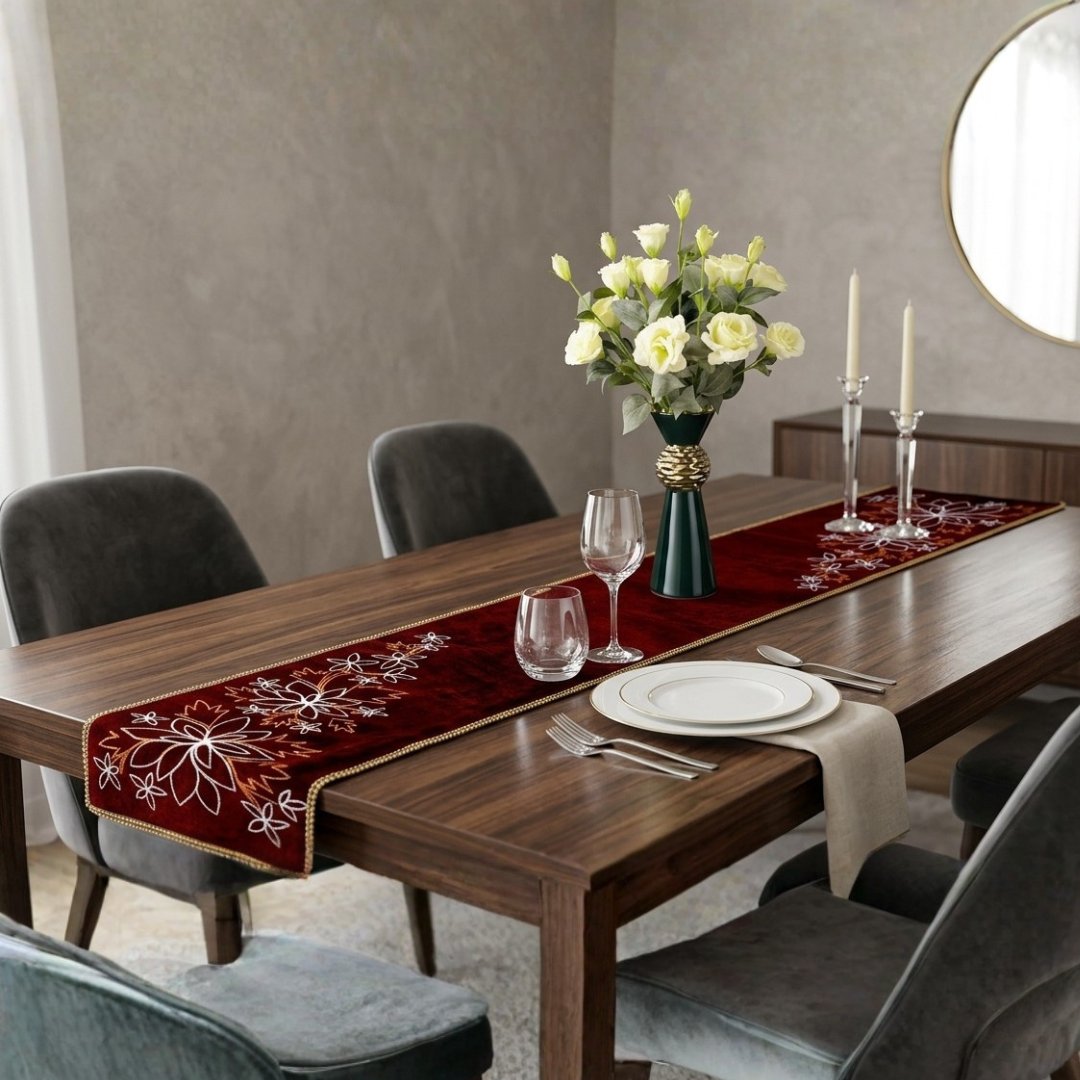 Kaitlyn 1 Pcs Embroidered Table Runner Set Velvet