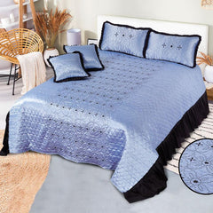 Kelson 5 Pcs Silk Embroidered Blue Bedspread Set