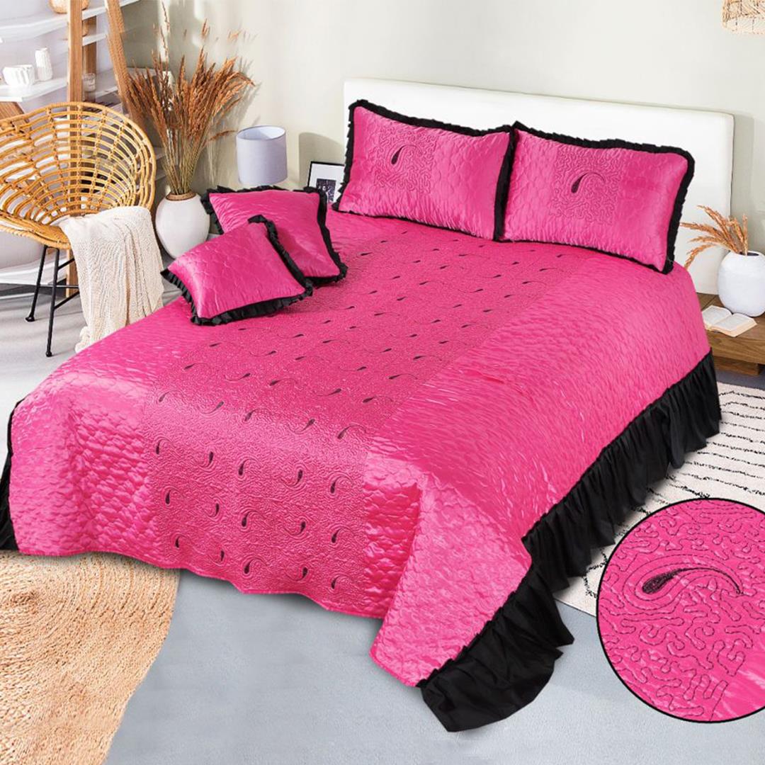 Kelson 5 Pcs Silk Embroidered Pink Bedspread Set