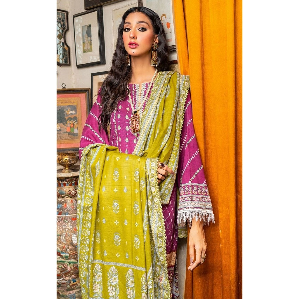 Khaadi 3 Pcs Unstitched Printed Khaddar Suit Fuchsia