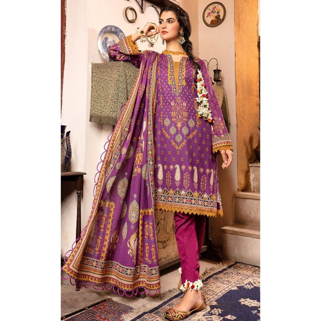 Khaadi 3 Pcs Unstitched Printed Khaddar Suit Purple