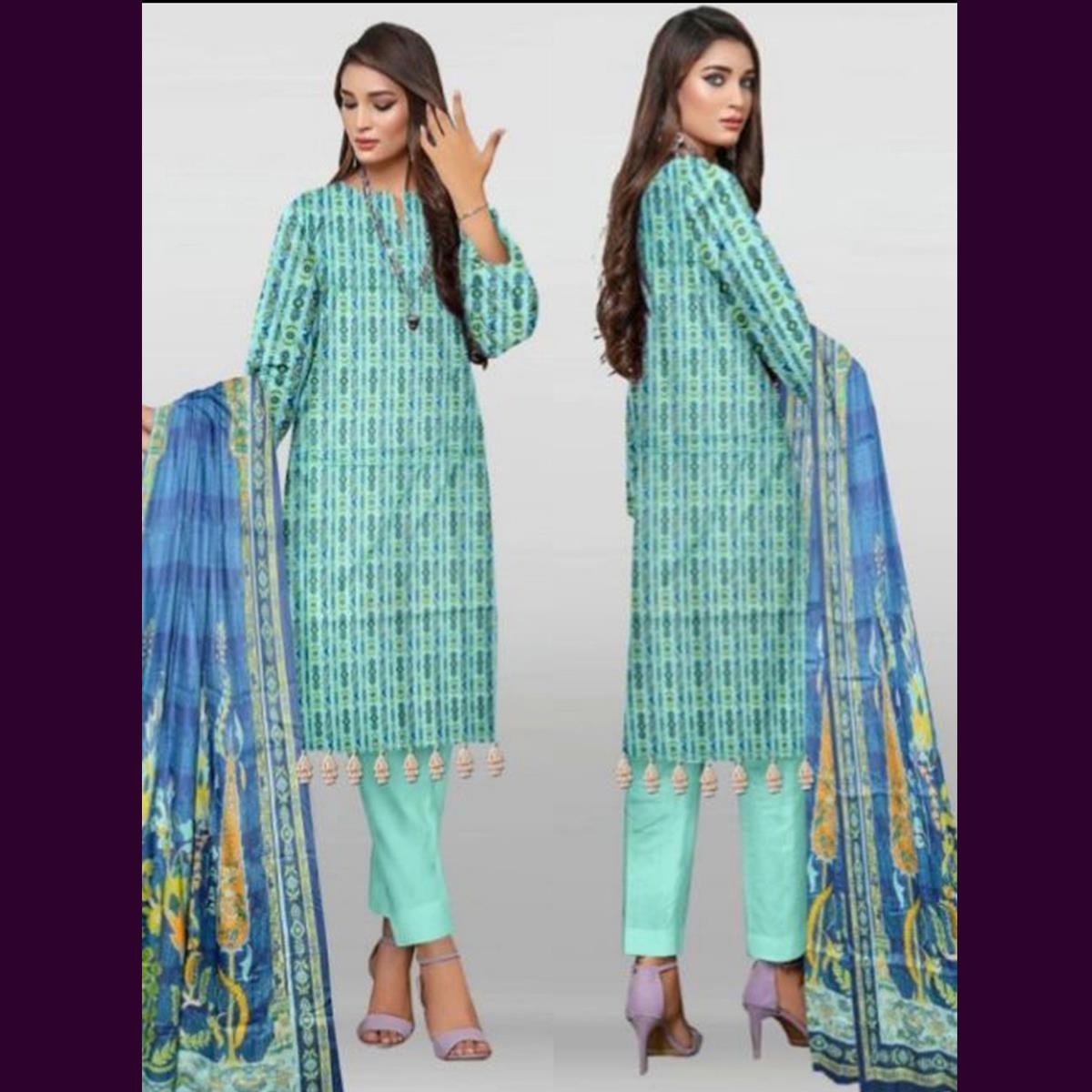 Khaadi 3 Pcs Unstitched Printed Wool Suit Arctic Blue