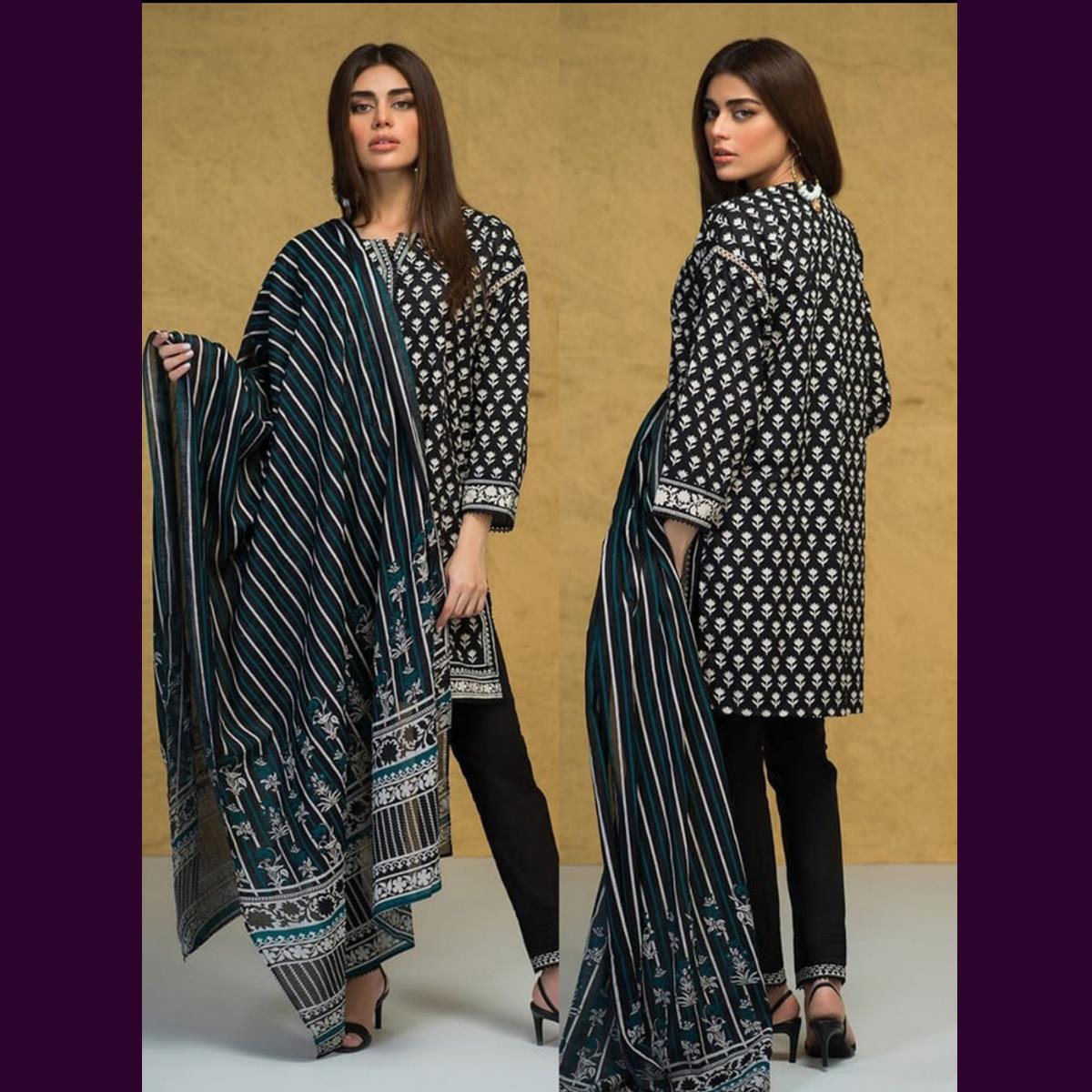 Khaadi 3 Pcs Unstitched Printed Wool Suit Black