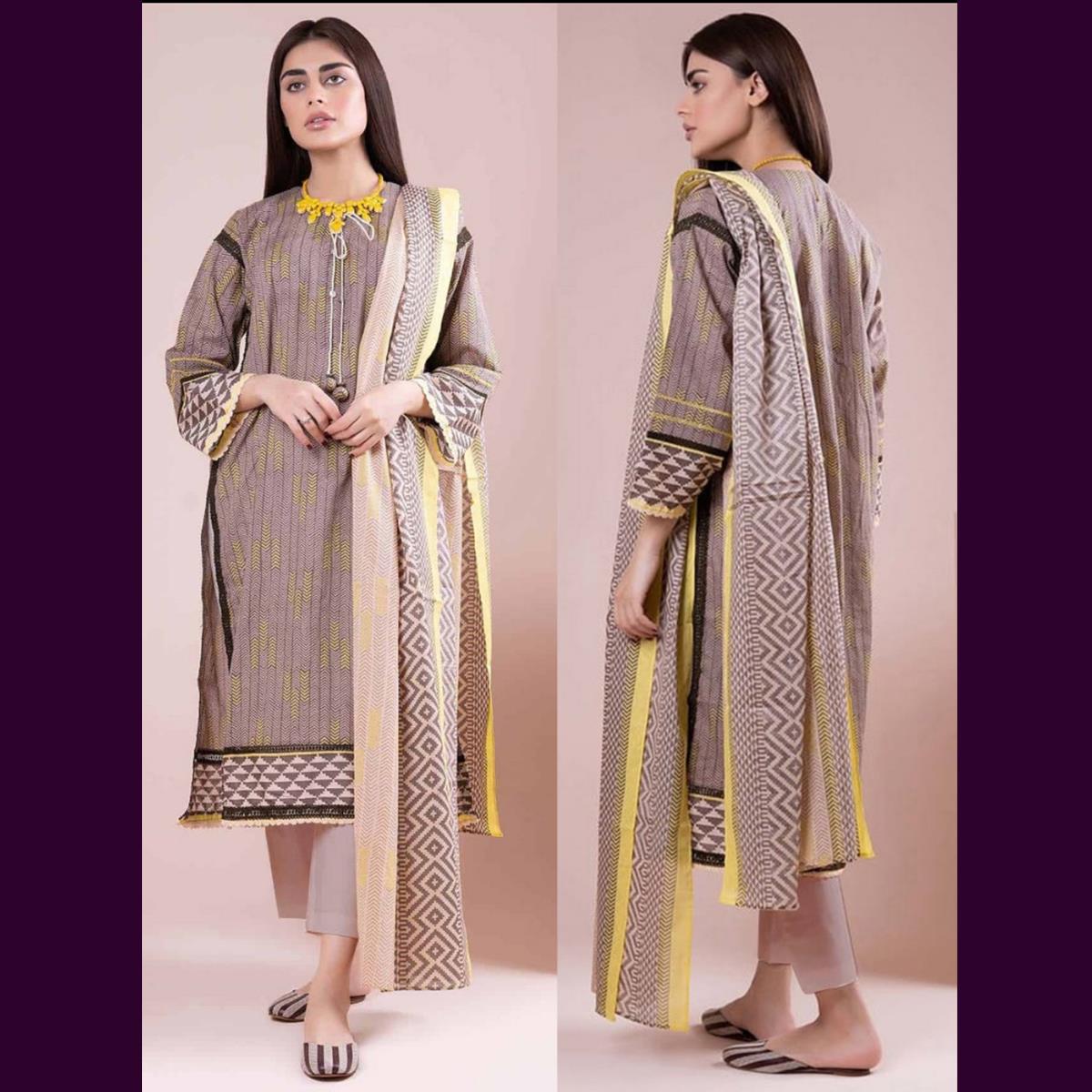 Khaadi 3 Pcs Unstitched Printed Wool Suit Brown