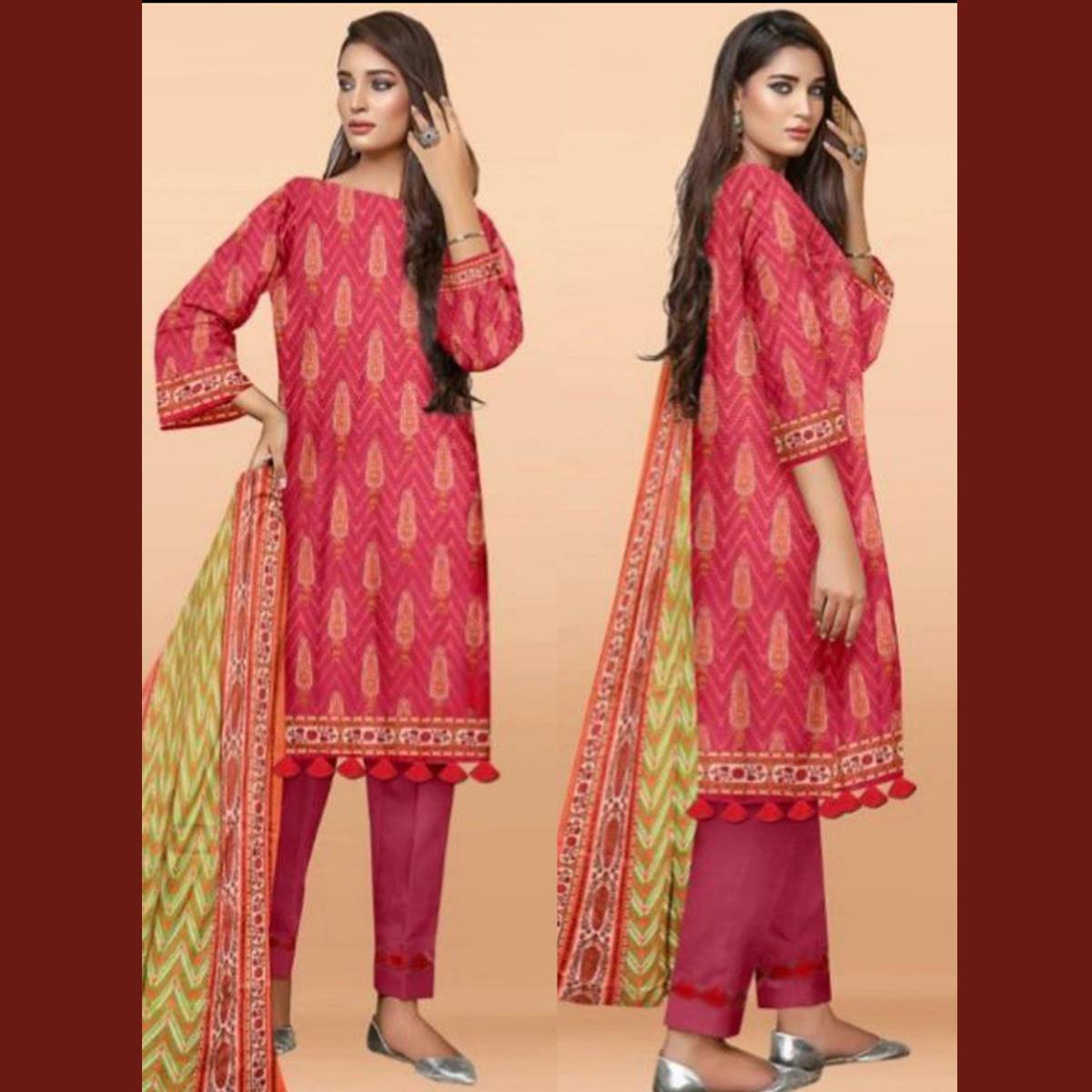 Khaadi 3 Pcs Unstitched Printed Wool Suit Green Pink