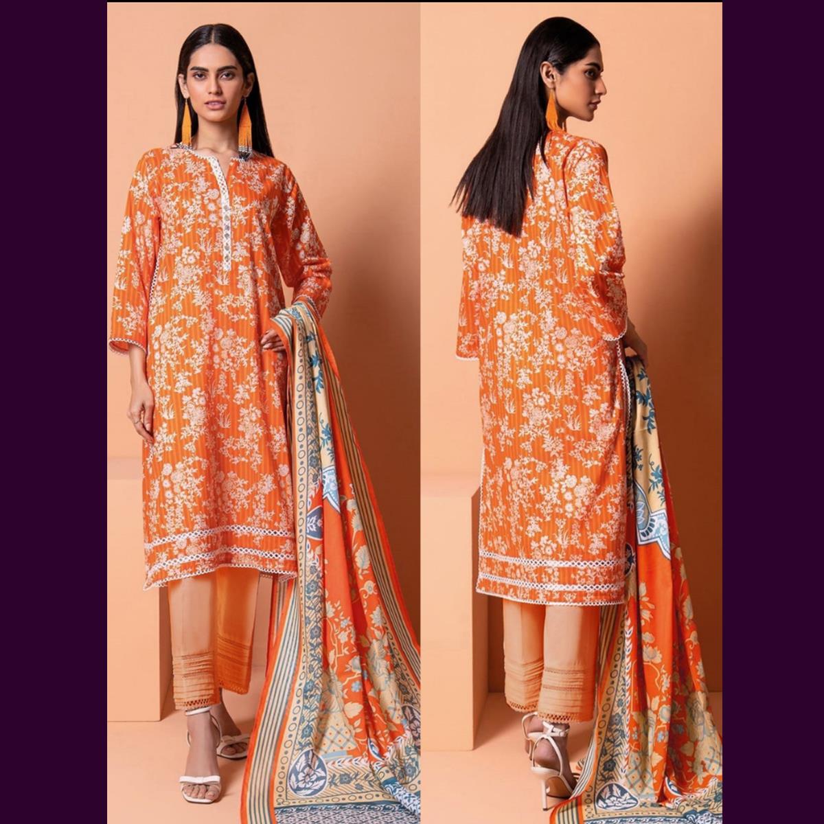 Khaadi 3 Pcs Unstitched Printed Wool Suit Orange