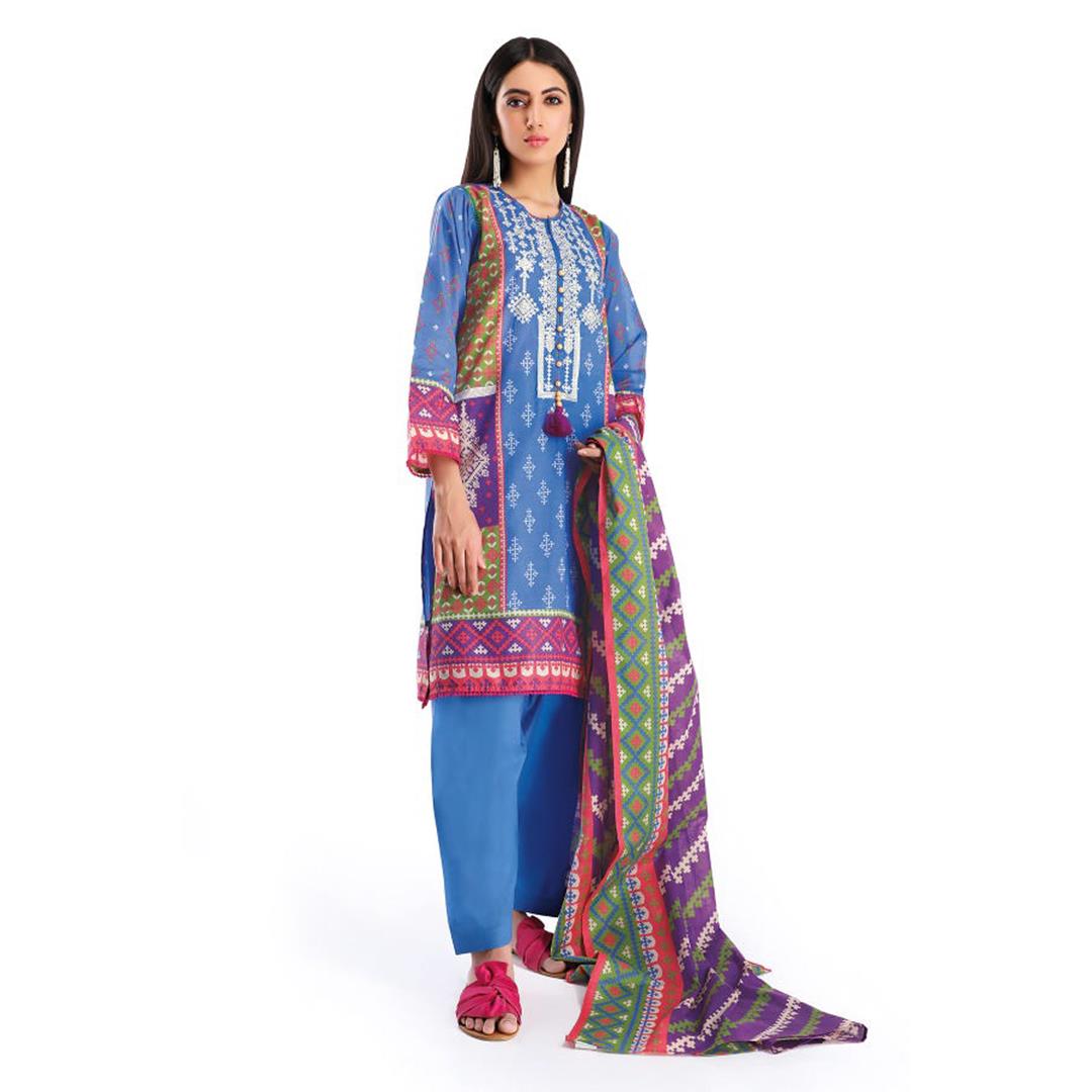 Khaadi Embroidered 3 Pcs Suit Blue